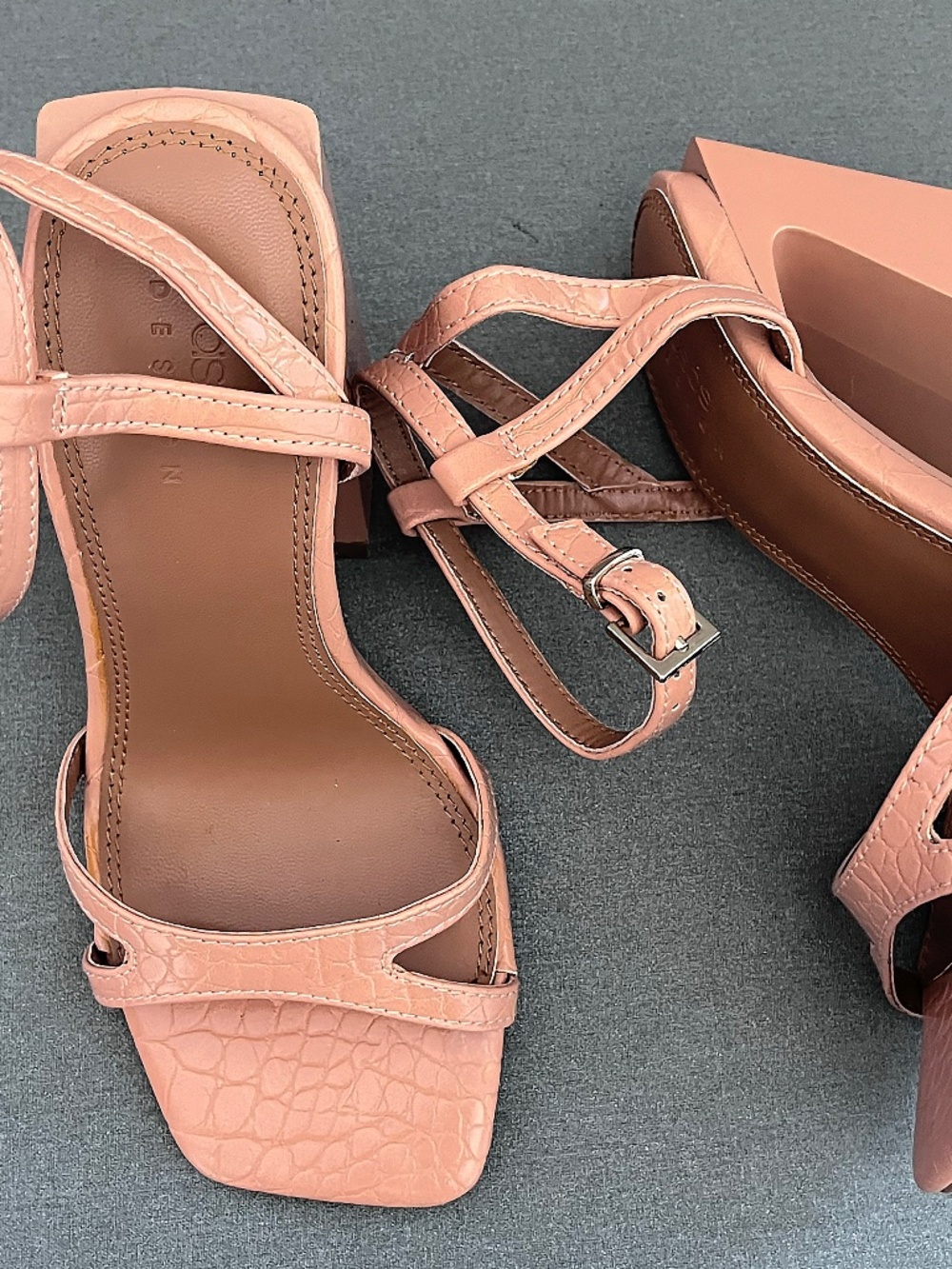 ASOS DESIGN Women's Nude Mid Block Heel Sandals, Size 2